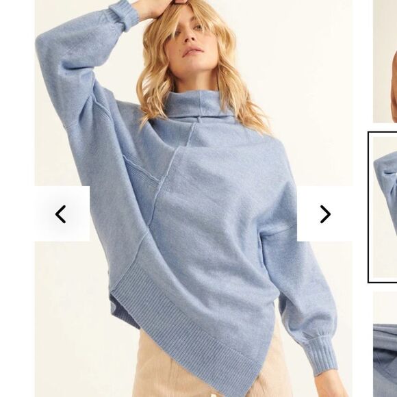 PROMESA High Art Asymmetrical Funnel Neck Sweater Ash Blue wool blend sz Large‎ - Picture 1 of 12